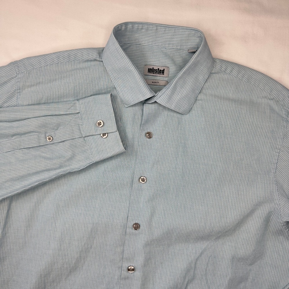 Unlisted Shirt Men's Large‎ 16-16.5 32/33 Green Pin Strip Button Down Slim Fit